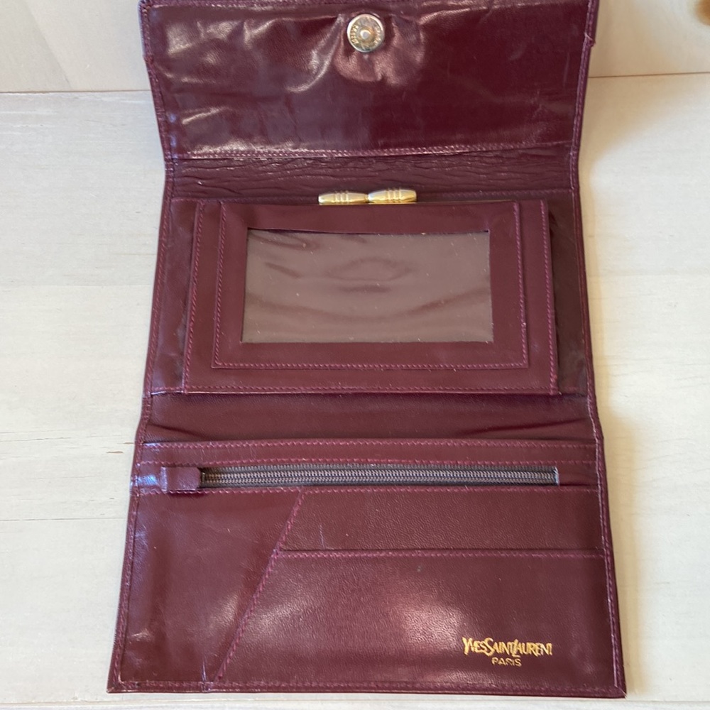 Designer YSL Yves Saint Laurent Cherry Red Smooth Leather Trifold Wallet VTG - Picture 5 of 8